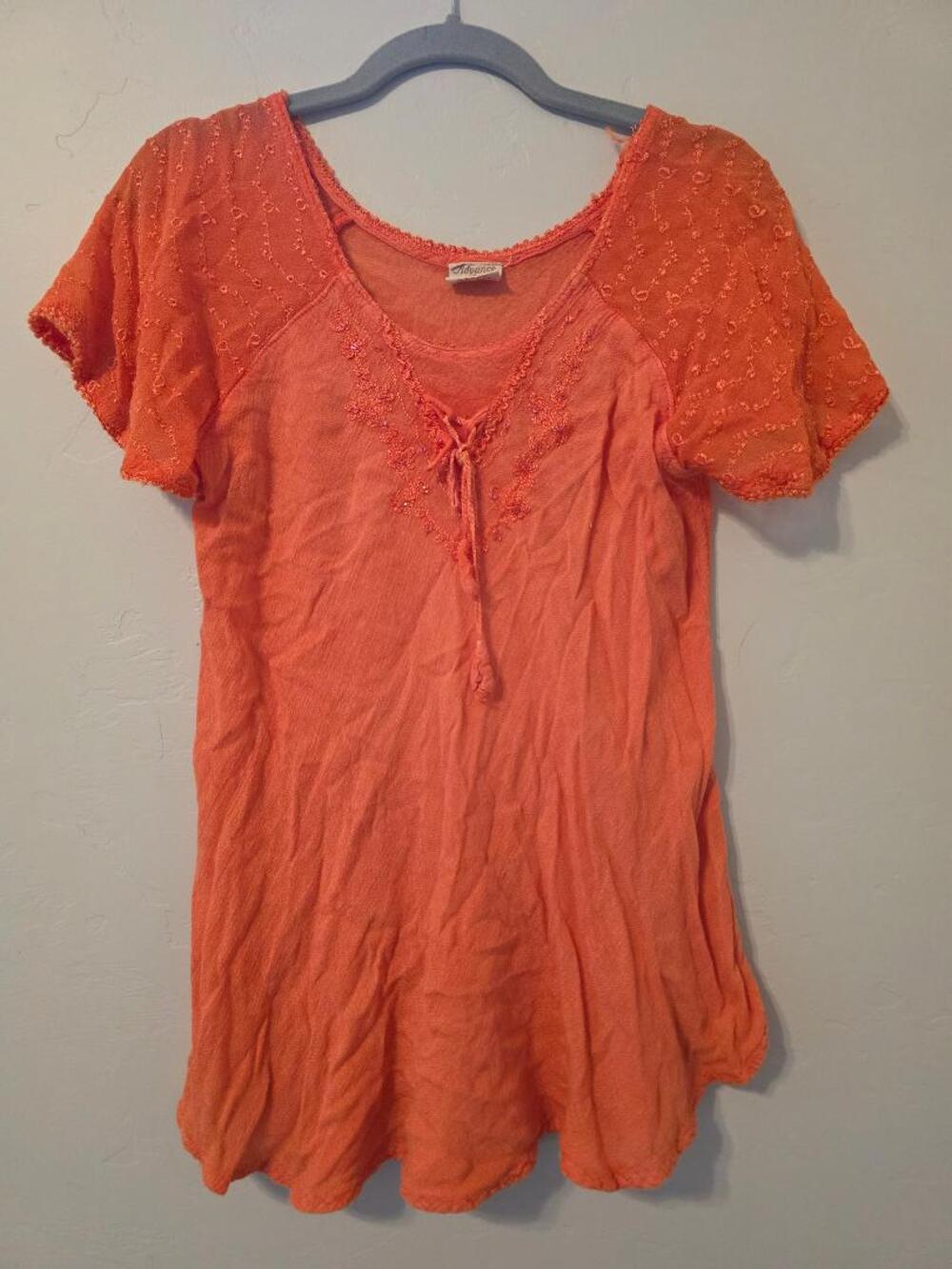 Advance Apparel Boho Peasant Top Orange Embroidered Fairycore India